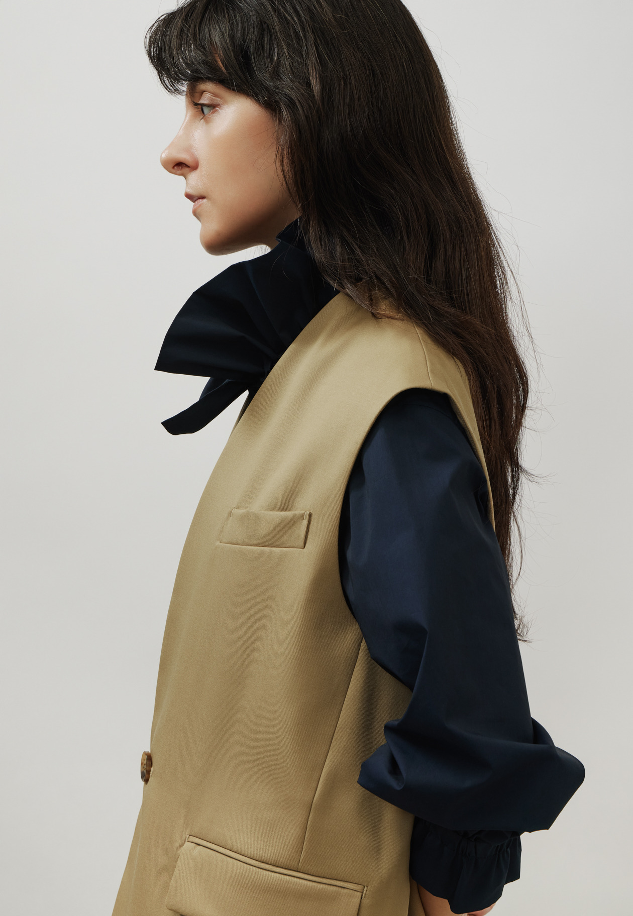 WOOL GABARDINE GILET / ウールギャバジンジレ 詳細画像 Camel 6