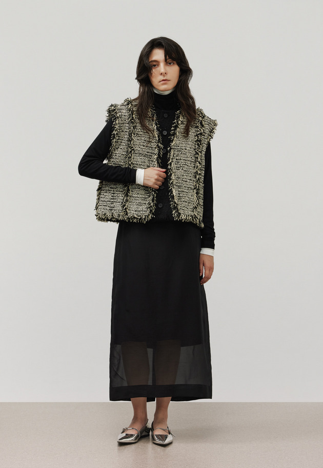 FANCY TWEED V NECK GILET / ファンシーツィードVネックジレ 詳細画像 Black 1