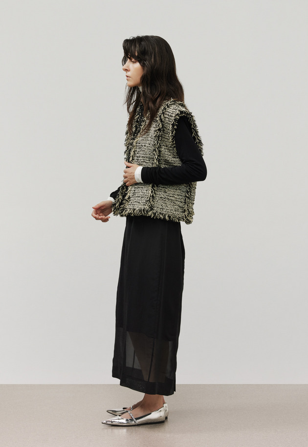 FANCY TWEED V NECK GILET / ファンシーツィードVネックジレ 詳細画像 Black 2