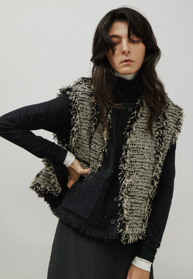 FANCY TWEED V NECK GILET / ファンシーツィードVネックジレ 詳細画像 Black 4