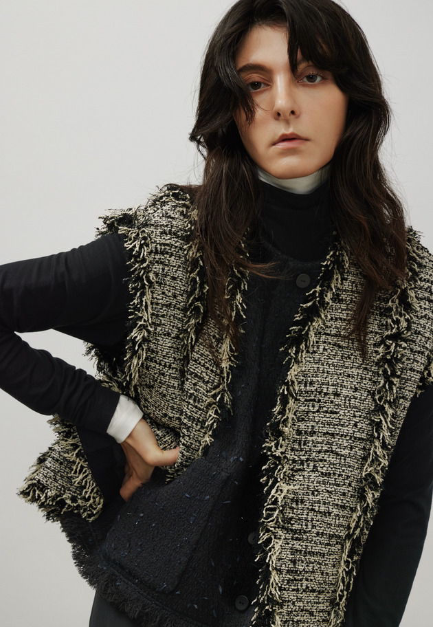 FANCY TWEED V NECK GILET / ファンシーツィードVネックジレ 詳細画像 Black 5