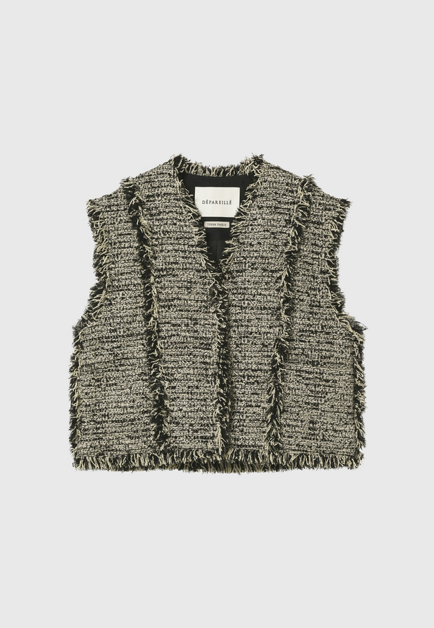 FANCY TWEED V NECK GILET / ファンシーツィードVネックジレ 詳細画像 Black 7