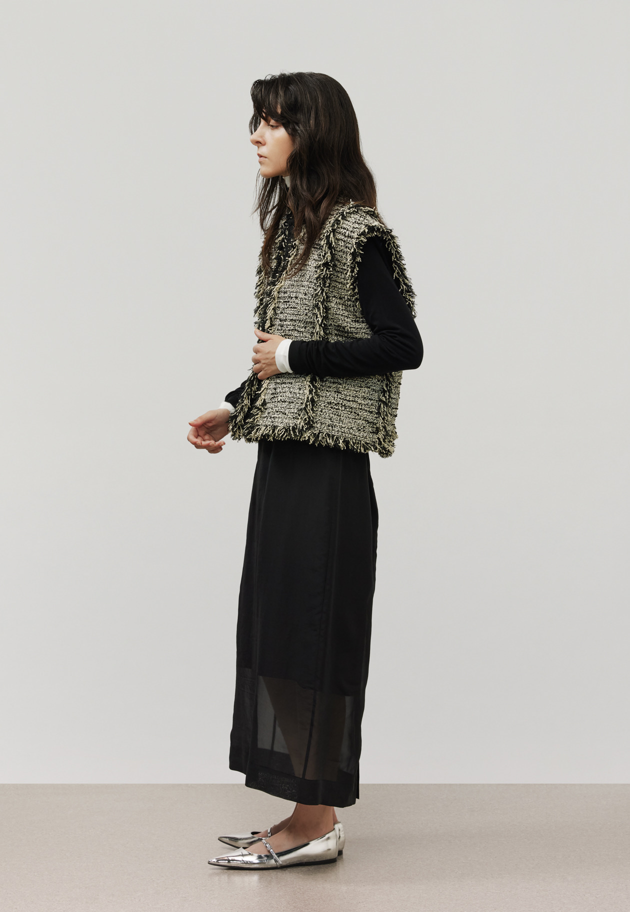 FANCY TWEED V NECK GILET / ファンシーツィードVネックジレ 詳細画像 Black 2