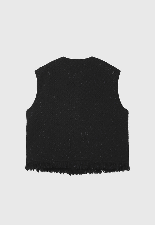 TAPE YARN TWEED CREW NECK GILET / テープヤーンツィードクルーネックジレ 詳細画像 Black 7