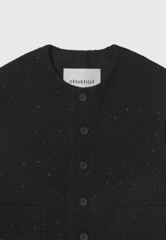 TAPE YARN TWEED CREW NECK GILET / テープヤーンツィードクルーネックジレ 詳細画像 Black 8
