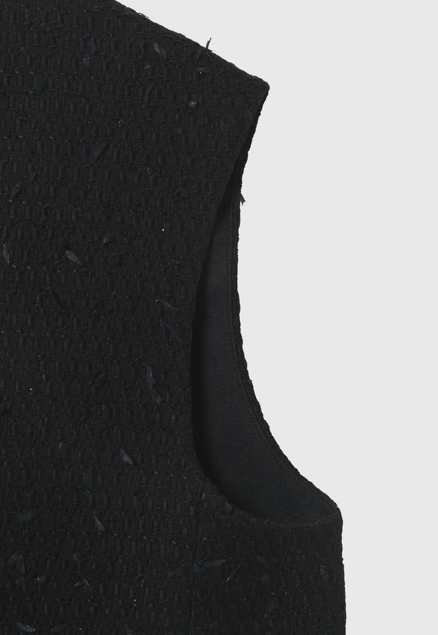 TAPE YARN TWEED CREW NECK GILET / テープヤーンツィードクルーネックジレ 詳細画像 Black 9