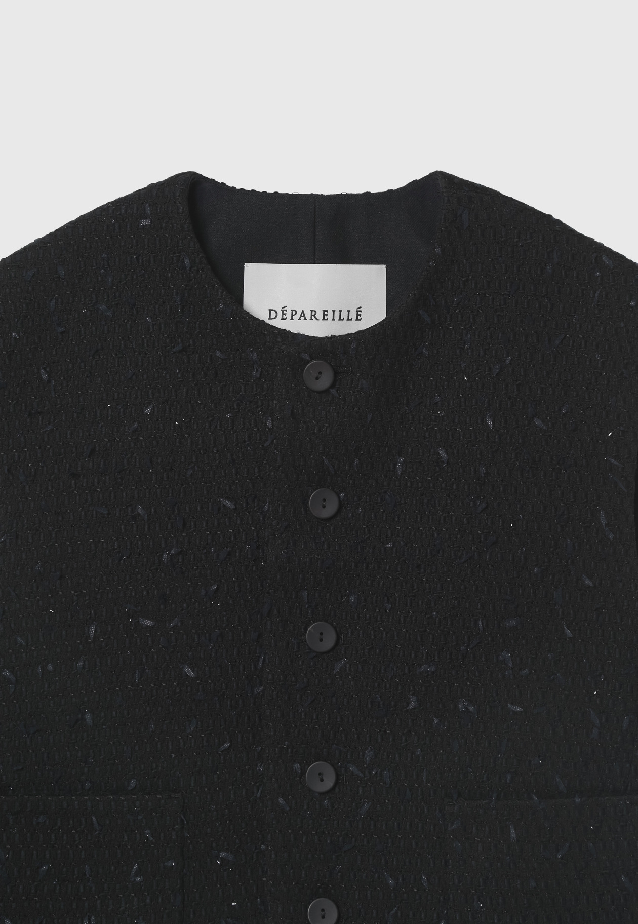 TAPE YARN TWEED CREW NECK GILET / テープヤーンツィードクルーネックジレ 詳細画像 Black 8