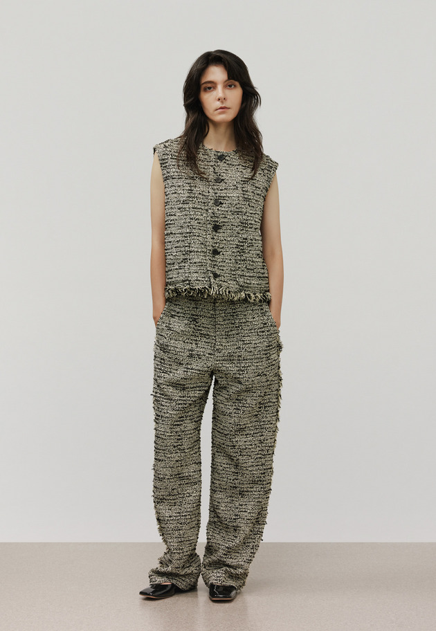 FANCY TWEED CREW NECK GILET / ファンシーツィードクルーネックジレ 詳細画像 Black 1