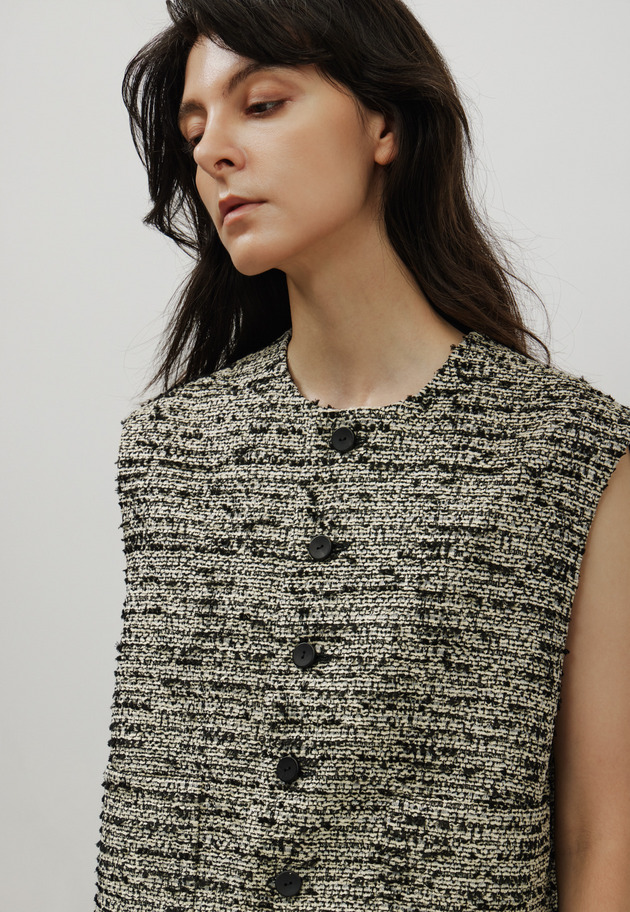 FANCY TWEED CREW NECK GILET / ファンシーツィードクルーネックジレ 詳細画像 Black 6