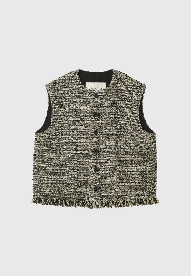 FANCY TWEED CREW NECK GILET / ファンシーツィードクルーネックジレ 詳細画像 Black 7