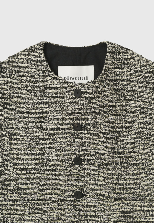 FANCY TWEED CREW NECK GILET / ファンシーツィードクルーネックジレ 詳細画像 Black 9