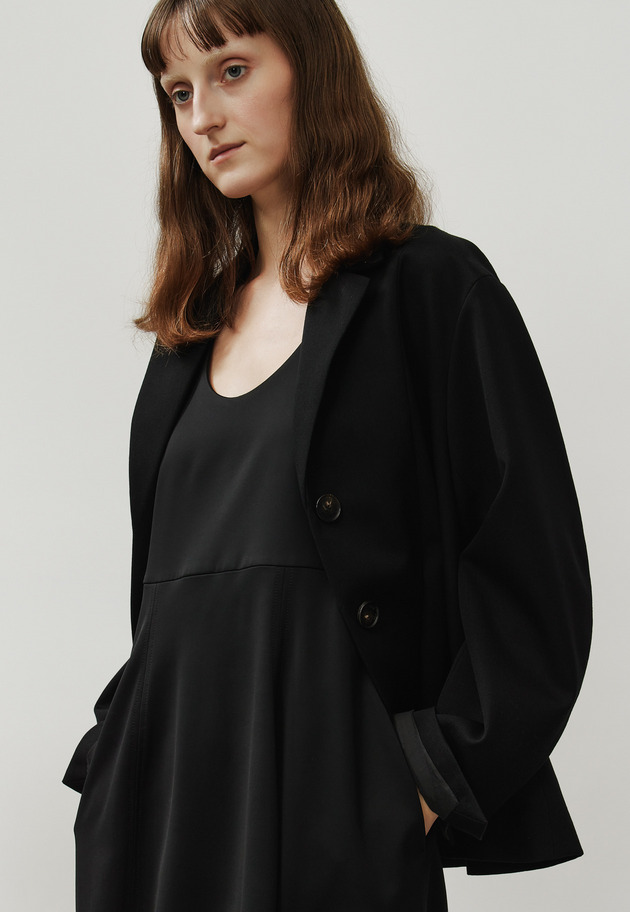 WOOL VISCOSE SATIN JUMPER SKIRT / ウールヴィスコースサテンジャンパースカート 詳細画像 Black 5