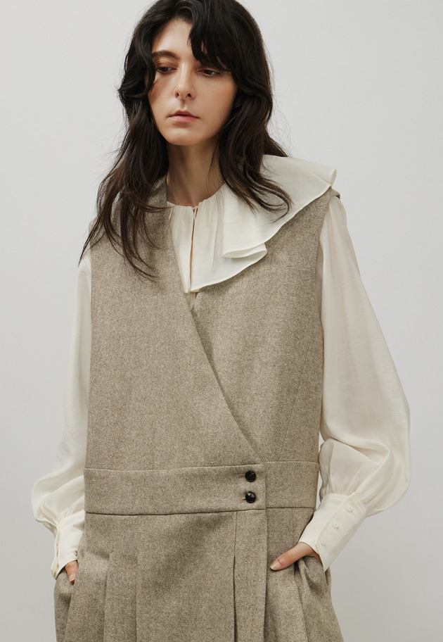 NEP WOOL WRAP DRESS / ネップウールラップドレス 詳細画像 Beige 4