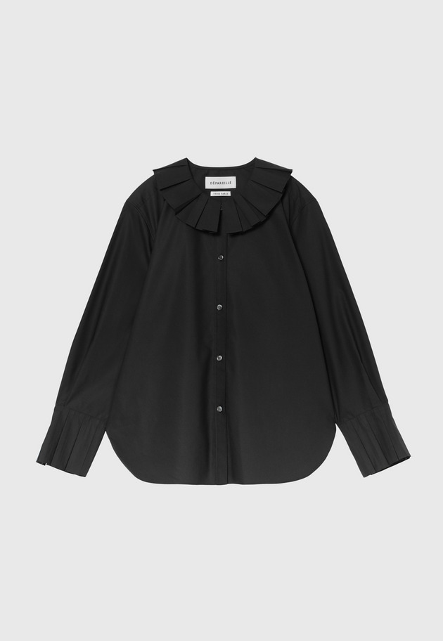 COTTONPOLYESTER PLEATS BLOUSE / コットンポリエステルプリーツブラウス 詳細画像 Black 1