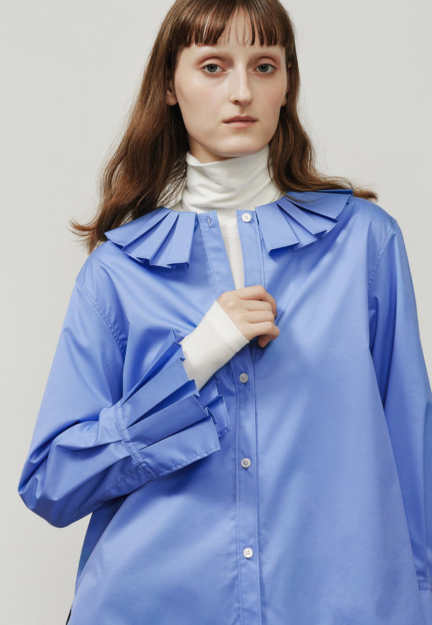 COTTONPOLYESTER PLEATS BLOUSE / コットンポリエステルプリーツブラウス 詳細画像 Sax 4