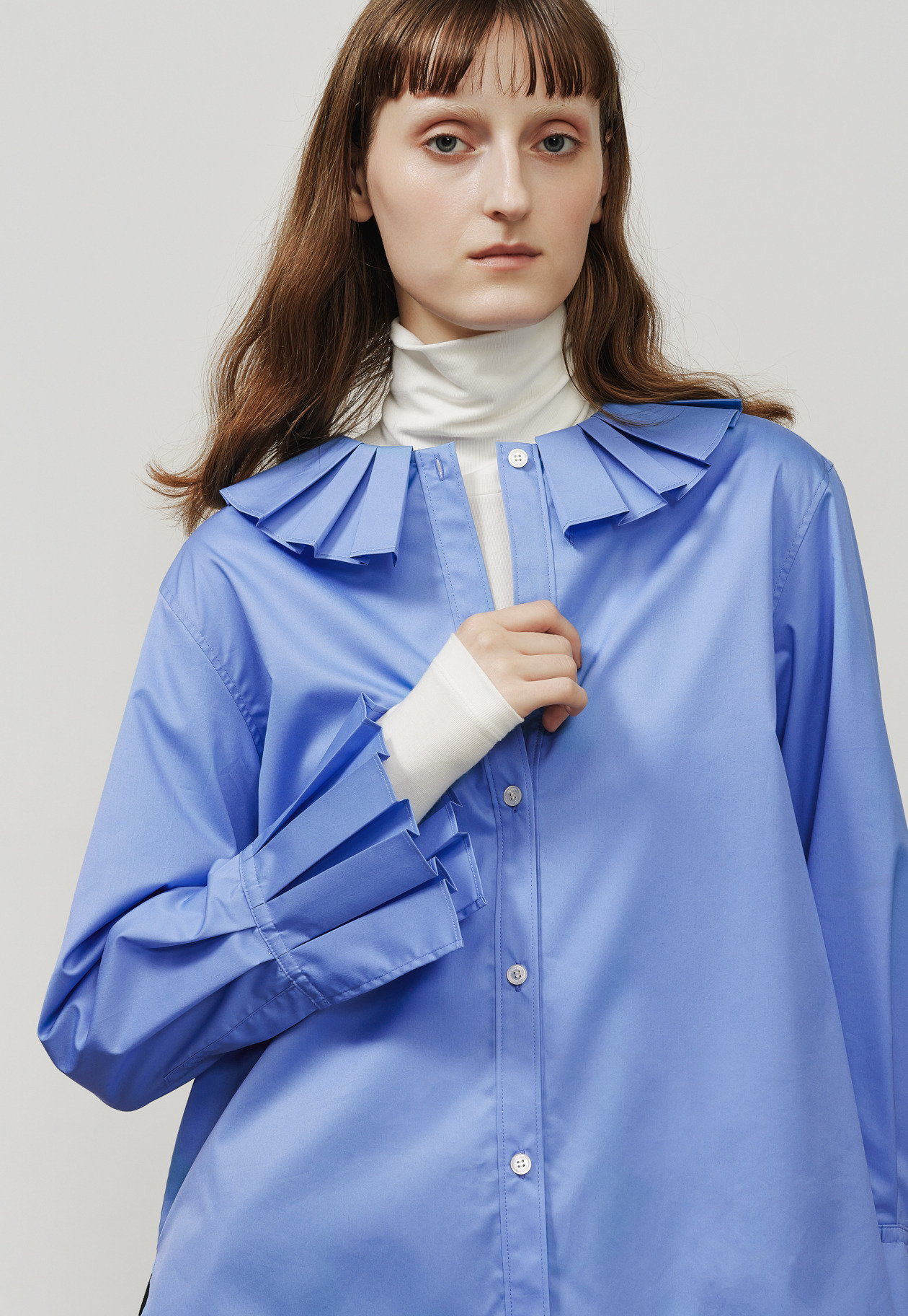 COTTONPOLYESTER PLEATS BLOUSE / コットンポリエステルプリーツブラウス 詳細画像 Sax 4
