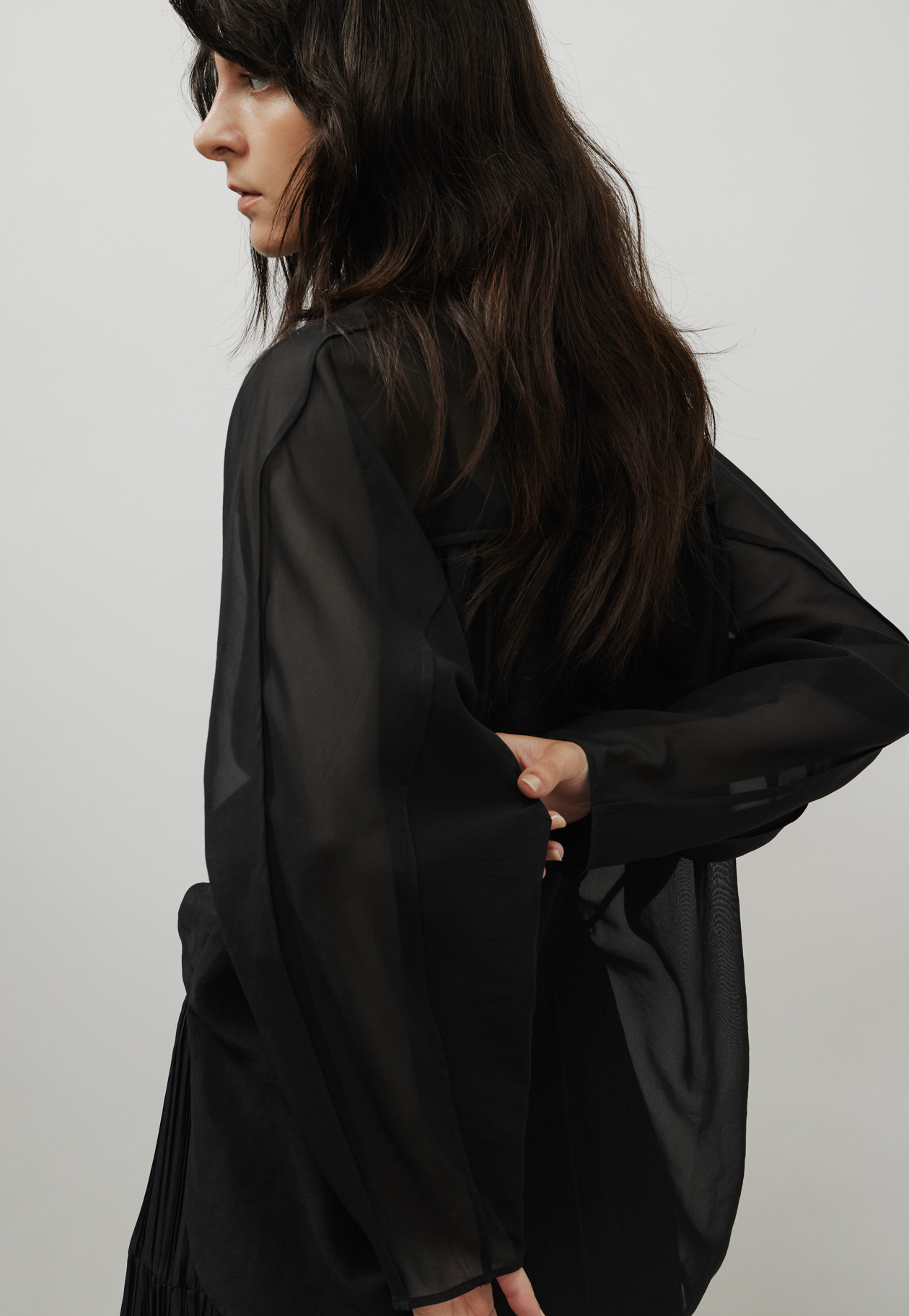 SILK ORGANDY BLOUSE / シルクオーガンジーブラウス 詳細画像 Black 10