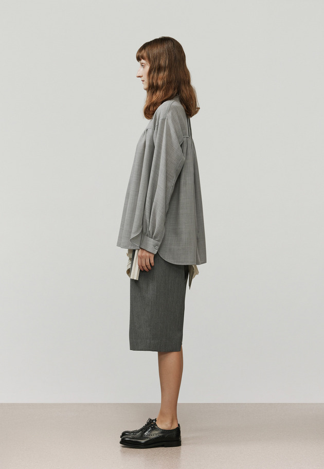 WOOL VIYELLA BOW BLOUSE / ウールビエラボウブラウス 詳細画像 Gray 2
