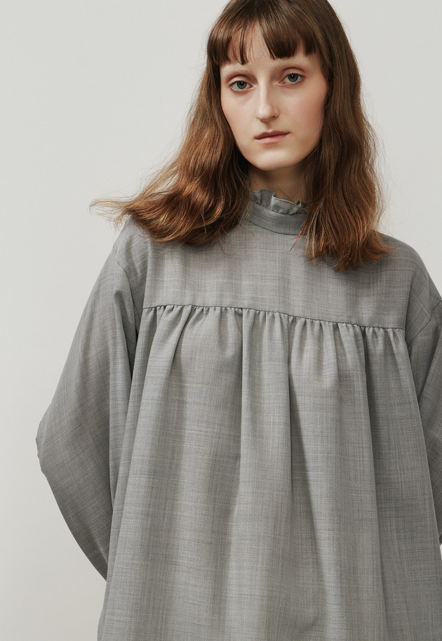 WOOL VIYELLA BOW BLOUSE / ウールビエラボウブラウス 詳細画像 Gray 4