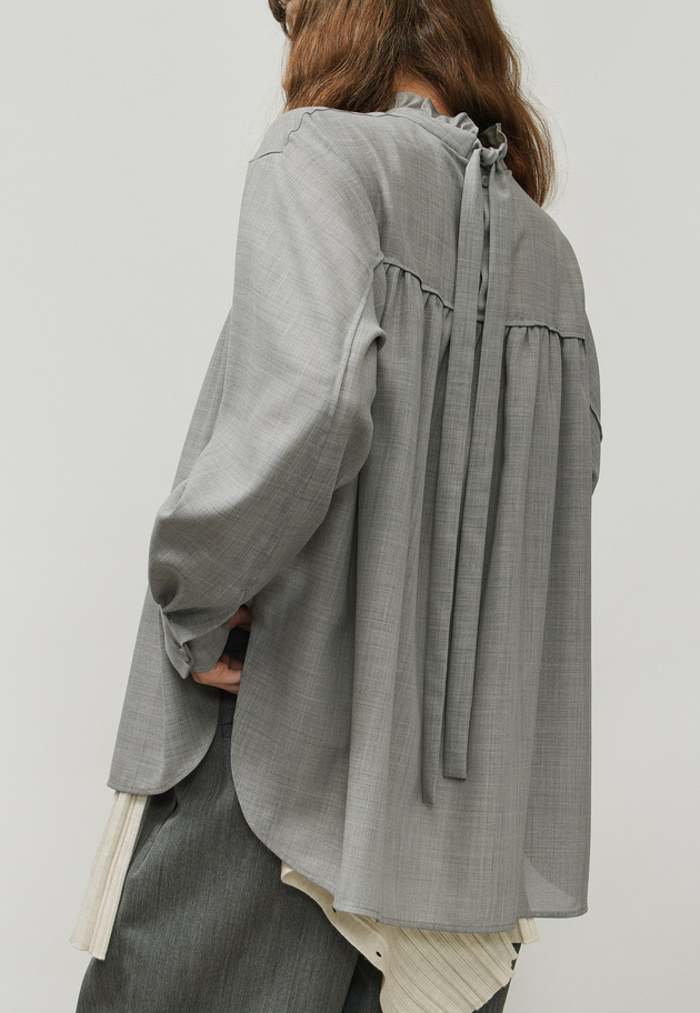 WOOL VIYELLA BOW BLOUSE / ウールビエラボウブラウス 詳細画像 Gray 5