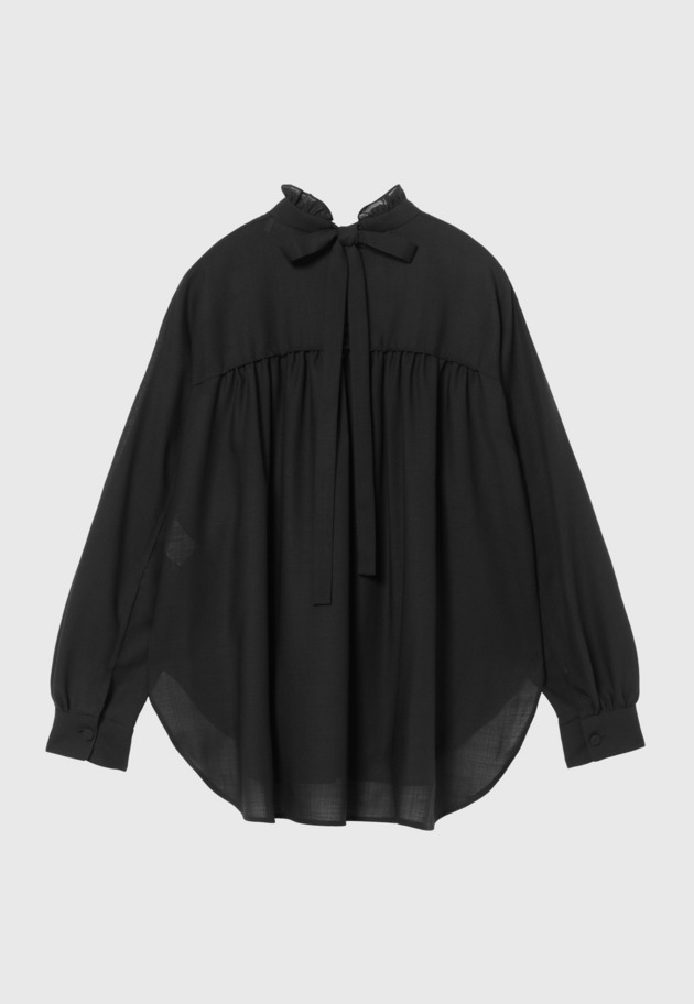 WOOL VIYELLA BOW BLOUSE / ウールビエラボウブラウス 詳細画像 Navy 3