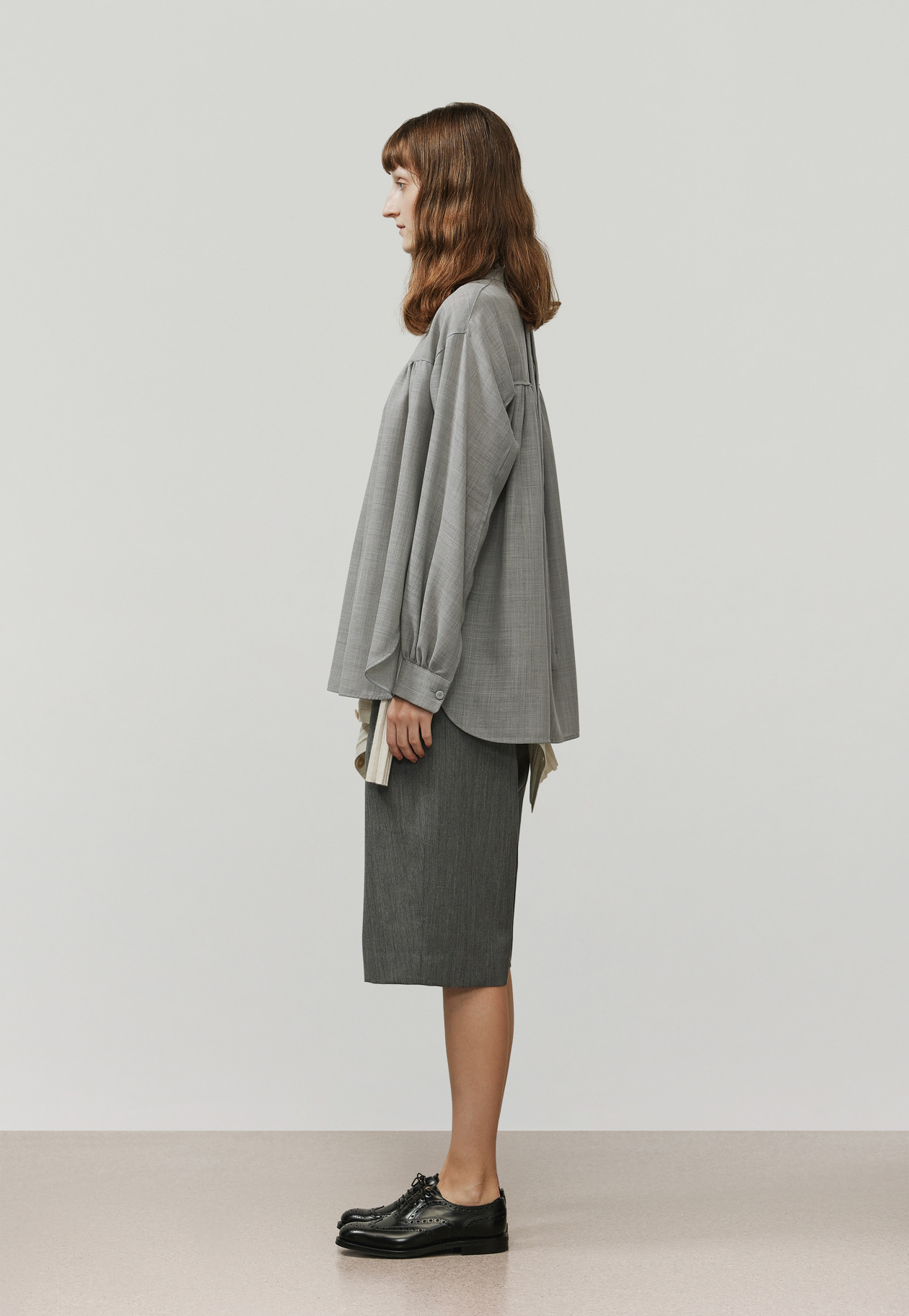 WOOL VIYELLA BOW BLOUSE / ウールビエラボウブラウス 詳細画像 Gray 2