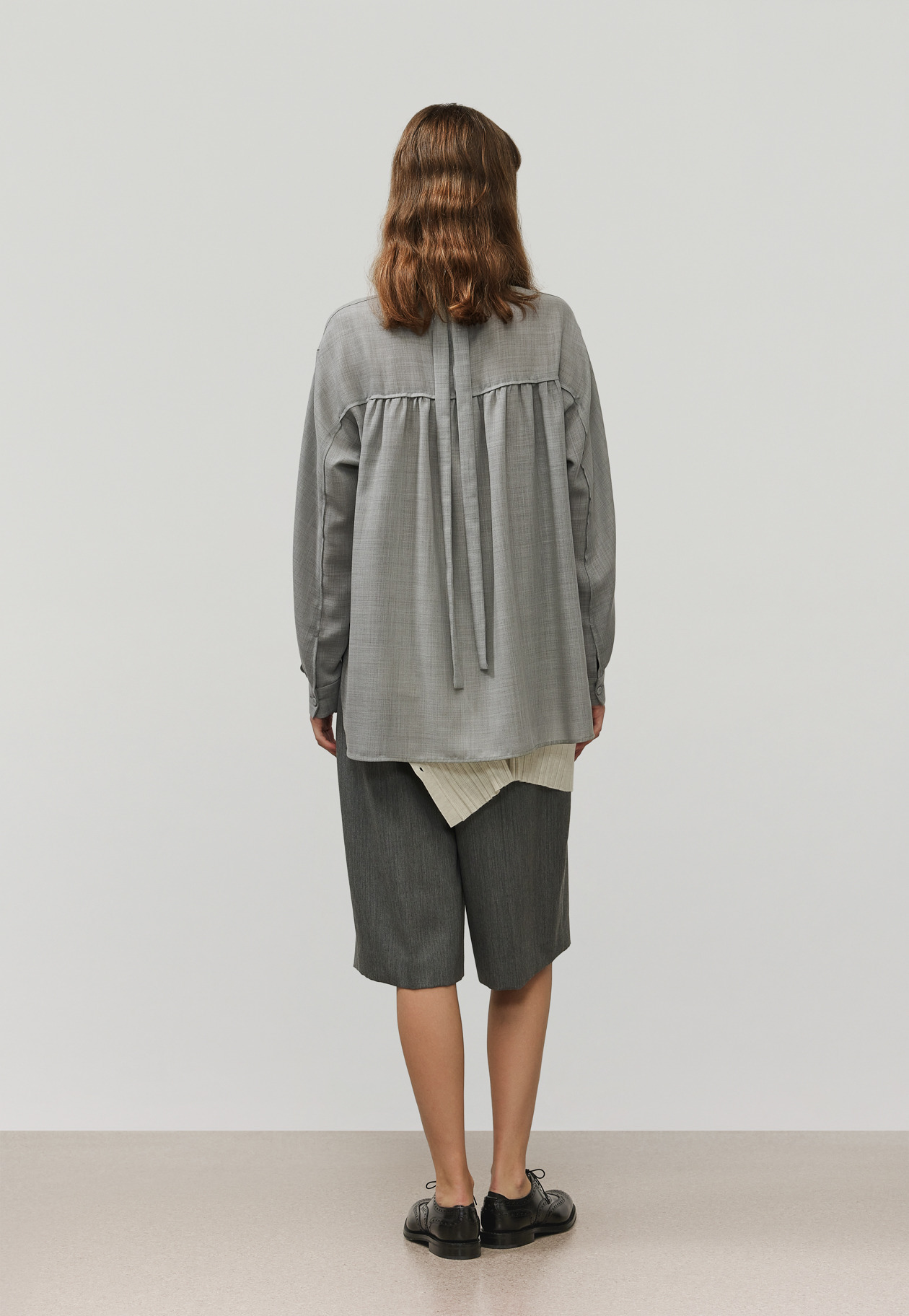WOOL VIYELLA BOW BLOUSE / ウールビエラボウブラウス 詳細画像 Gray 3