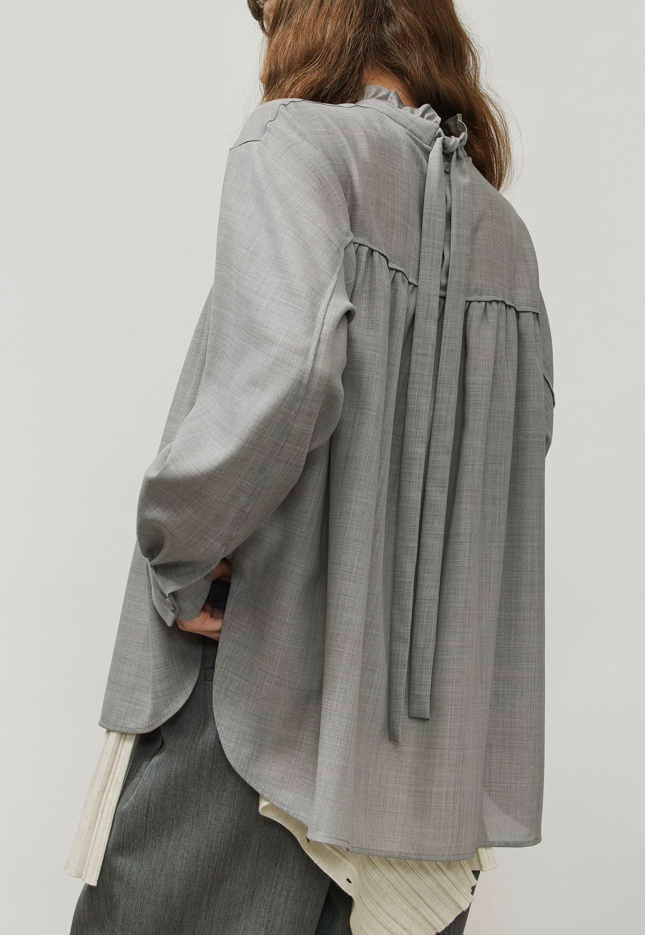 WOOL VIYELLA BOW BLOUSE / ウールビエラボウブラウス 詳細画像 Gray 5