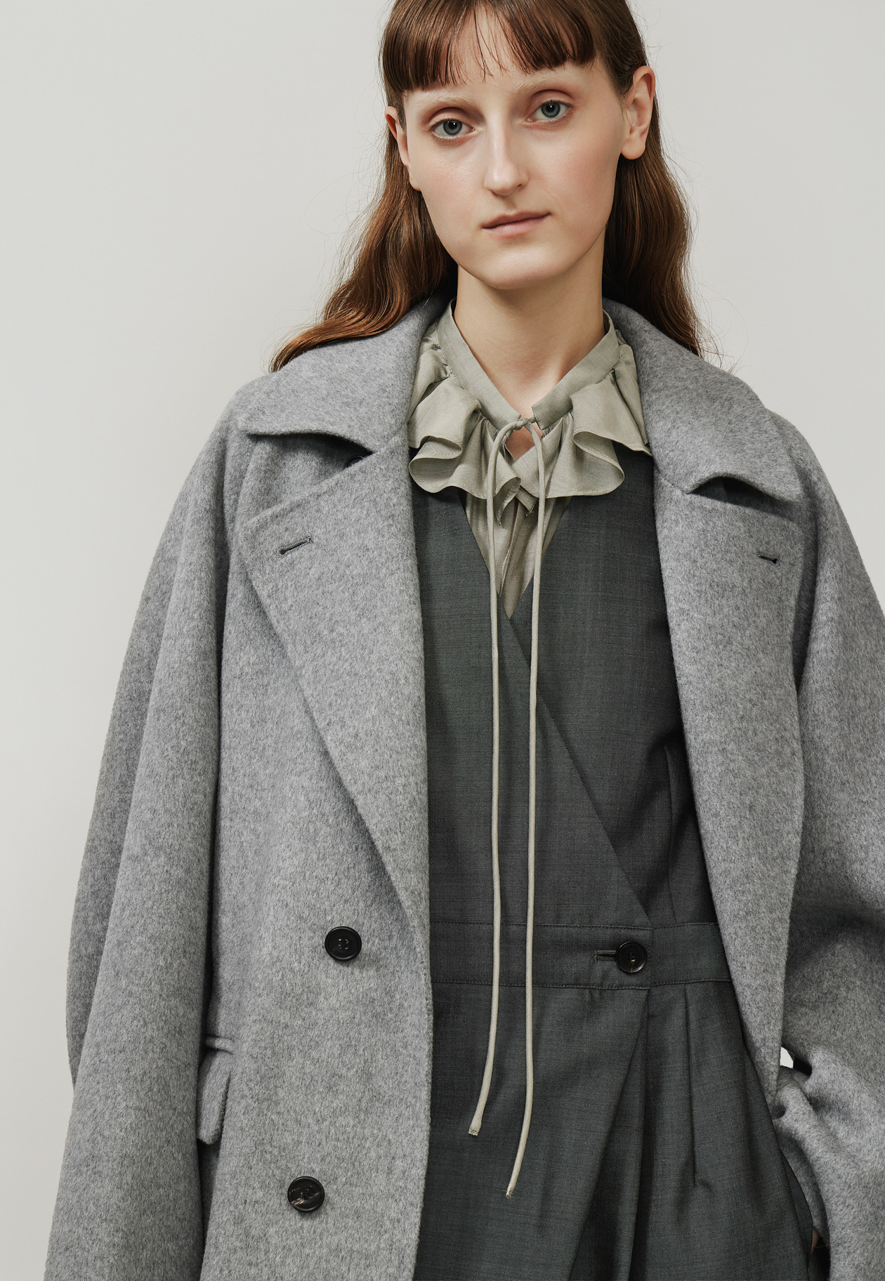 SHEER TAFFETA FRILL BLOUSE / シアータフタフリルブラウス 詳細画像 Gray 9