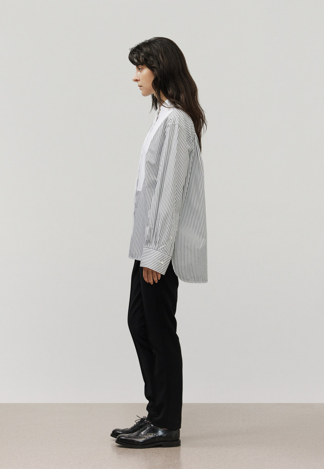 COTTON NO COLLAR BOSOM SHIRT / コットンノーカラーブザムシャツ 詳細画像 Black 3
