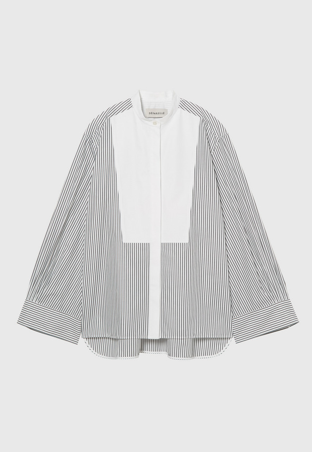 COTTON NO COLLAR BOSOM SHIRT / コットンノーカラーブザムシャツ 詳細画像 Black 7