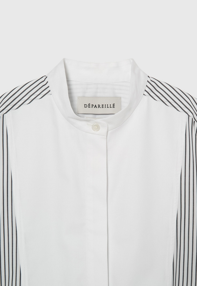 COTTON NO COLLAR BOSOM SHIRT / コットンノーカラーブザムシャツ 詳細画像 Black 9