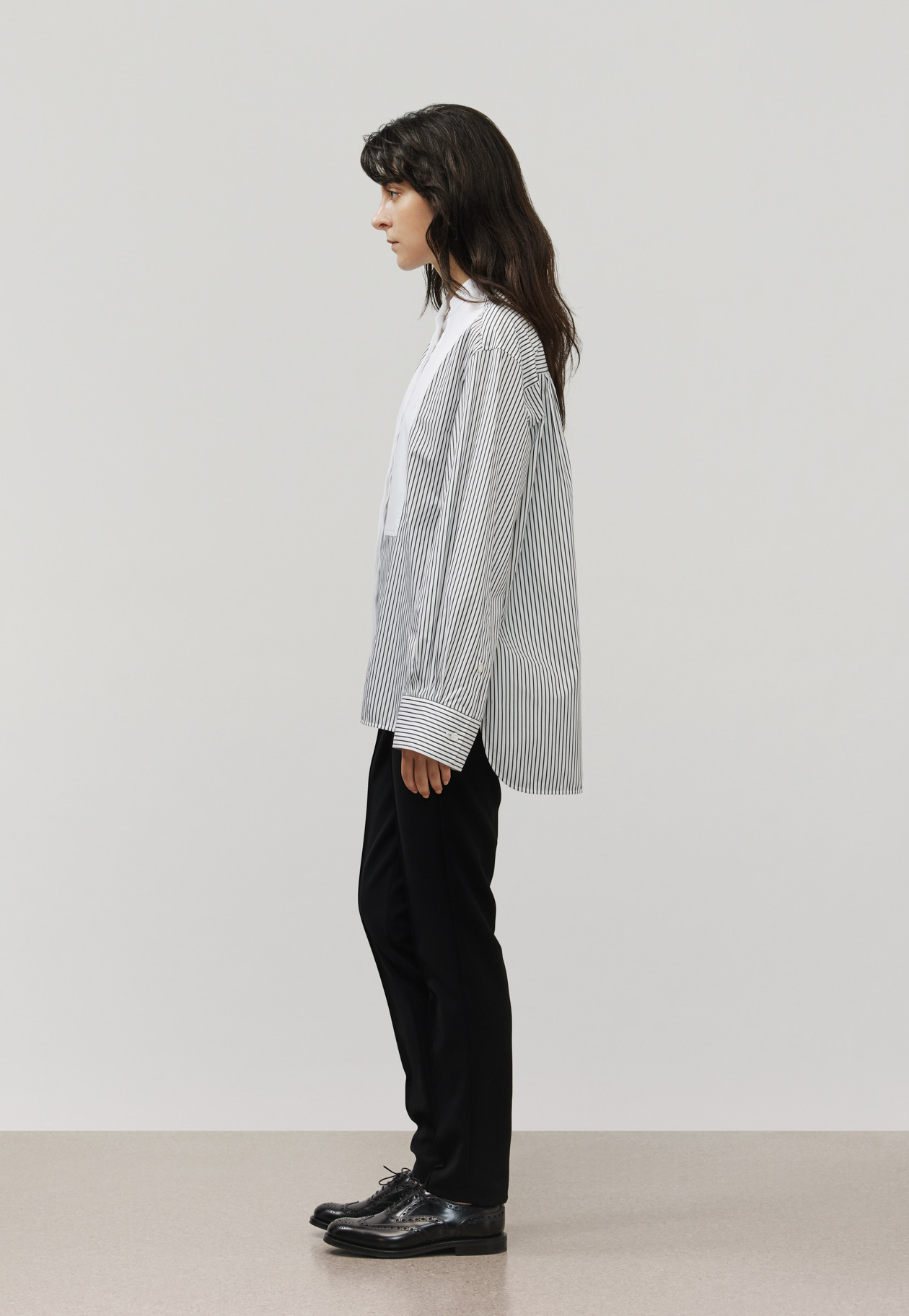 COTTON NO COLLAR BOSOM SHIRT / コットンノーカラーブザムシャツ 詳細画像 Black 3