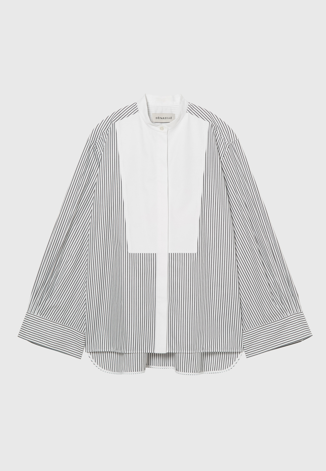 COTTON NO COLLAR BOSOM SHIRT / コットンノーカラーブザムシャツ 詳細画像 Black 7