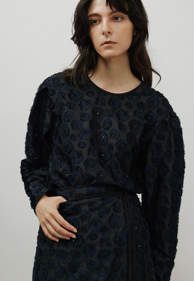 LAME FLOWER JACQUARD BLOUSE / ラメフラワージャガードブラウス 詳細画像 Black 4