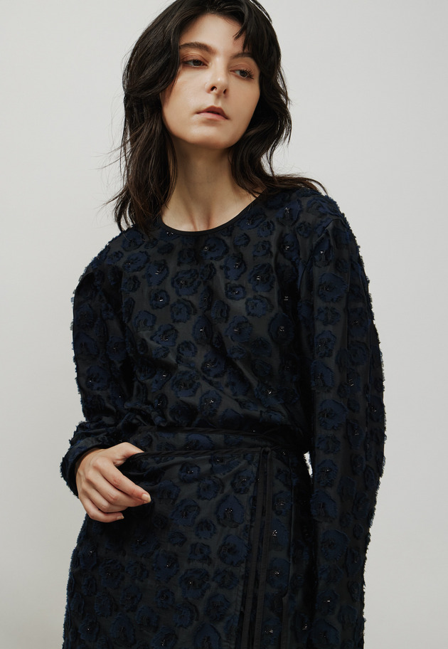 LAME FLOWER JACQUARD BLOUSE / ラメフラワージャガードブラウス 詳細画像 Black 5