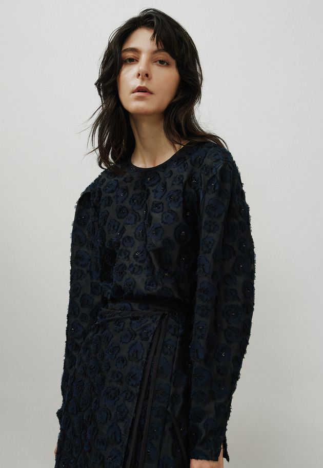 LAME FLOWER JACQUARD BLOUSE / ラメフラワージャガードブラウス 詳細画像 Black 6