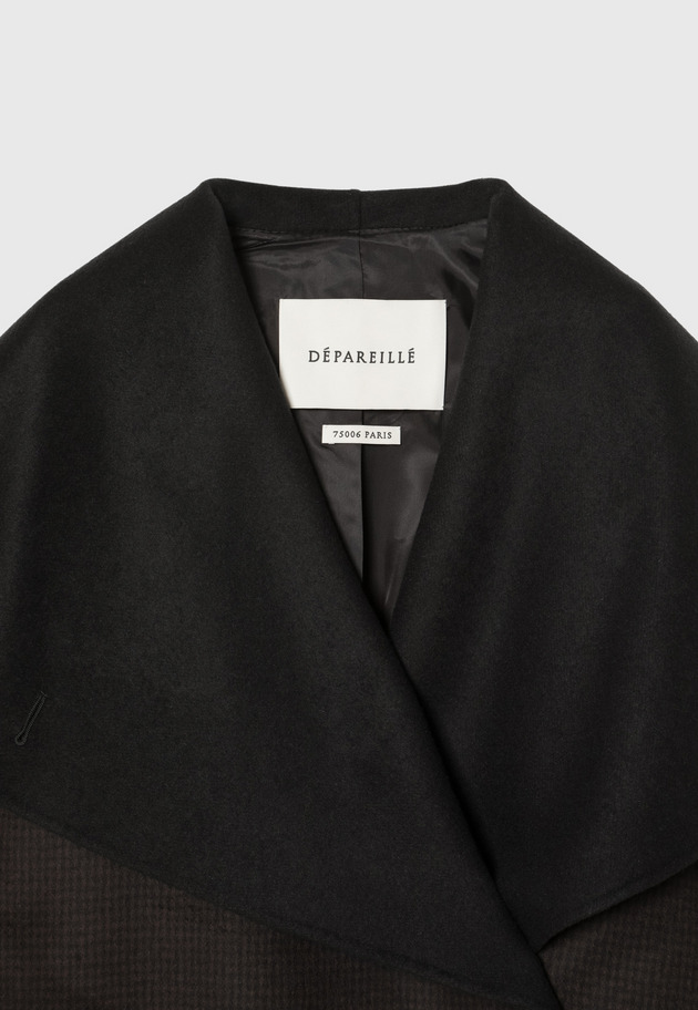 WOOL DOUBLE FACE CHECK BIG COLLAR COAT / ウールダブルフェイスチェックビッグカラーコート 詳細画像 Black 3