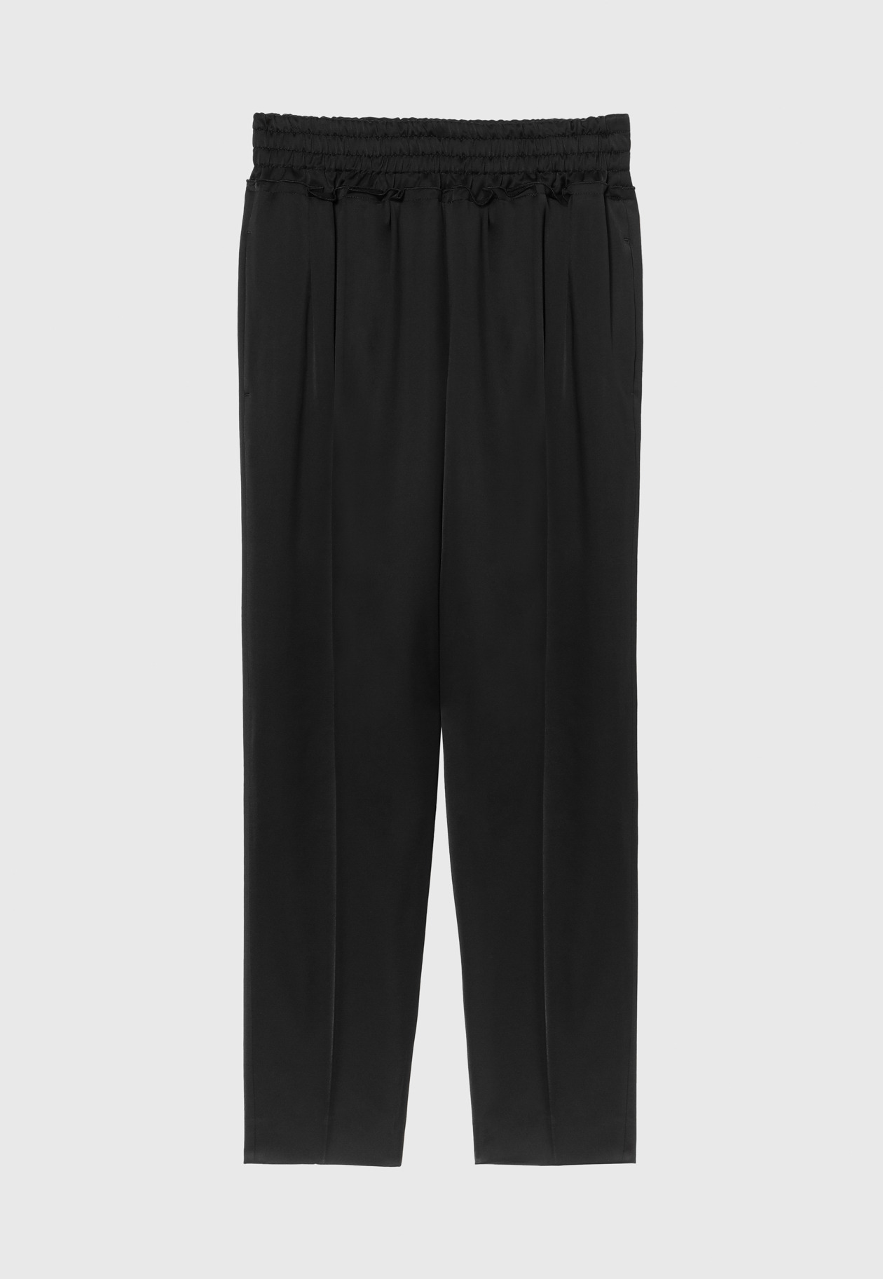 WOOL VISCOSE SATIN GATHERED PANTS / ウールヴィスコースサテンギャザーパンツ 詳細画像 Black 4