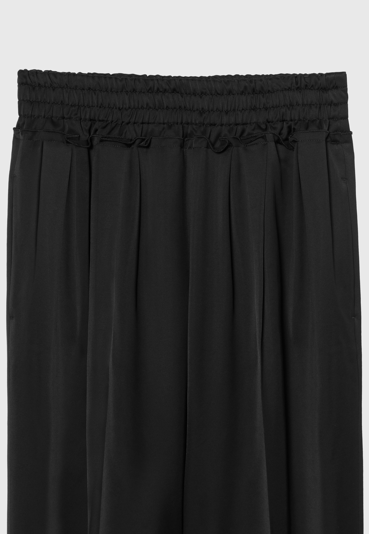 WOOL VISCOSE SATIN GATHERED PANTS / ウールヴィスコースサテンギャザーパンツ 詳細画像 Black 6