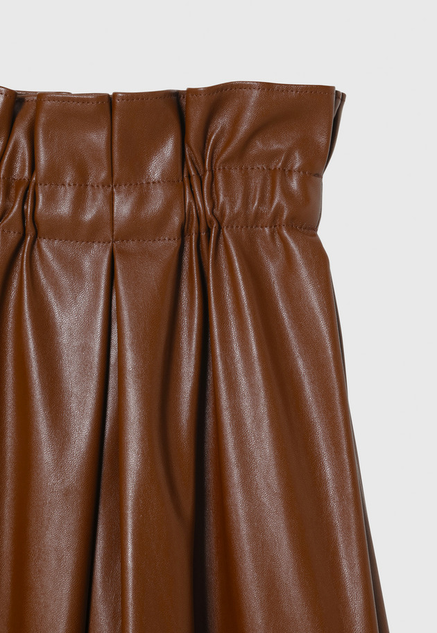 FAUX LEATHER PLEATS SKIRT / フォーレザープリーツスカート 詳細画像 Brown 4