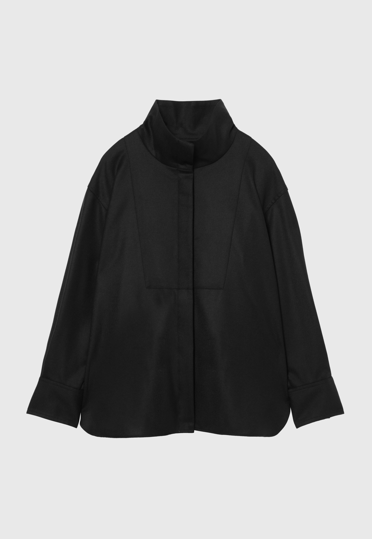SAXONY STAND COLLAR SHIRT / サキソニースタンドカラーシャツ 詳細画像 Black 1