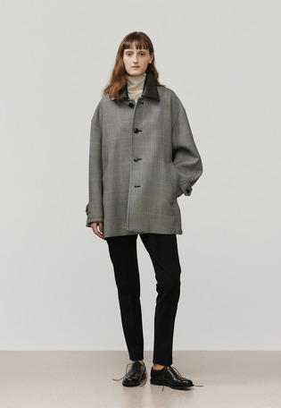 GLEN CHECK LEATHER COLLAR JACKET / グレンチェックレザーカラージャケット
