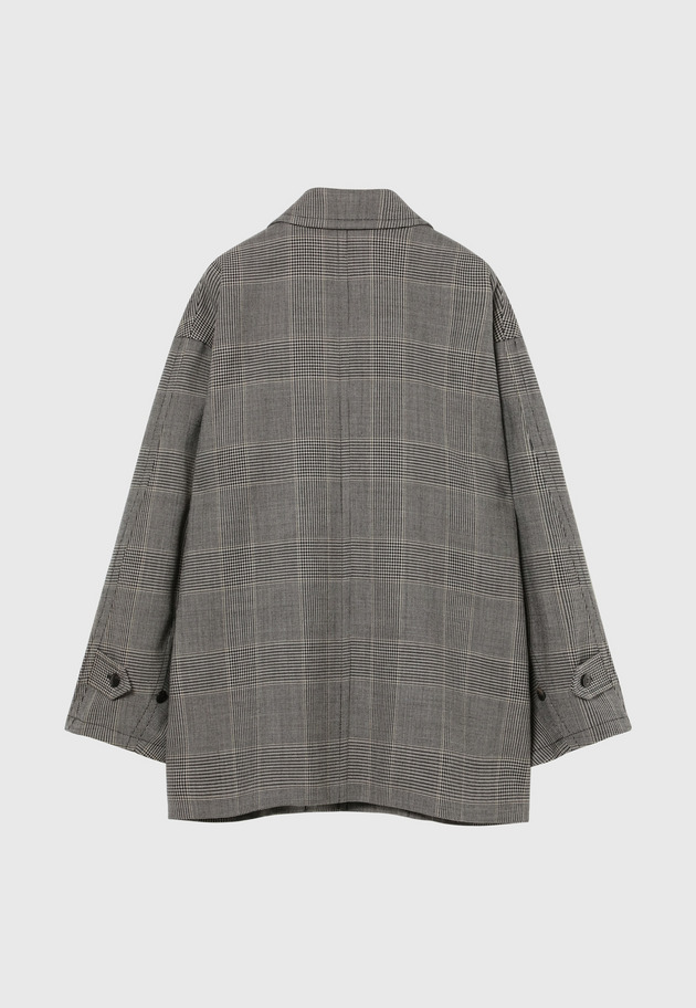 GLEN CHECK LEATHER COLLAR JACKET / グレンチェックレザーカラージャケット 詳細画像 Gray 10