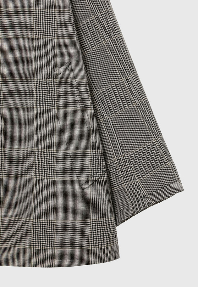 GLEN CHECK LEATHER COLLAR JACKET / グレンチェックレザーカラージャケット 詳細画像 Gray 11