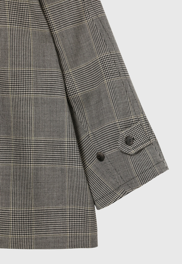 GLEN CHECK LEATHER COLLAR JACKET / グレンチェックレザーカラージャケット 詳細画像 Gray 12