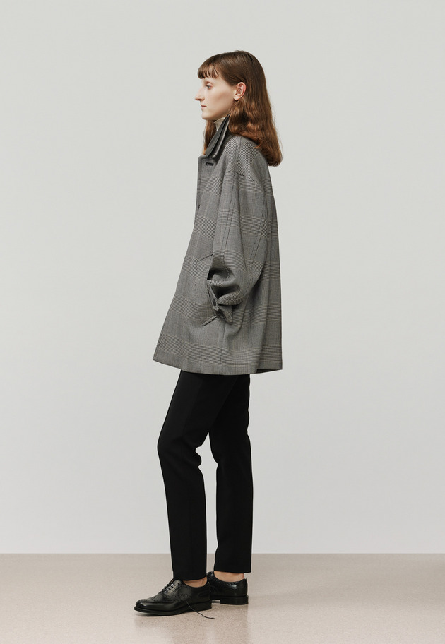 GLEN CHECK LEATHER COLLAR JACKET / グレンチェックレザーカラージャケット 詳細画像 Gray 2