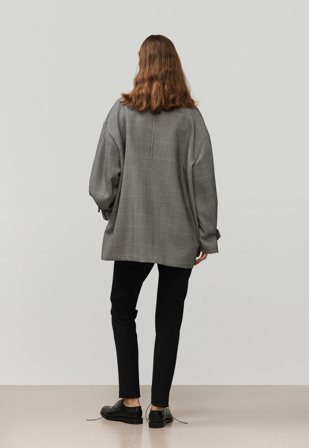 GLEN CHECK LEATHER COLLAR JACKET / グレンチェックレザーカラージャケット 詳細画像 Gray 3