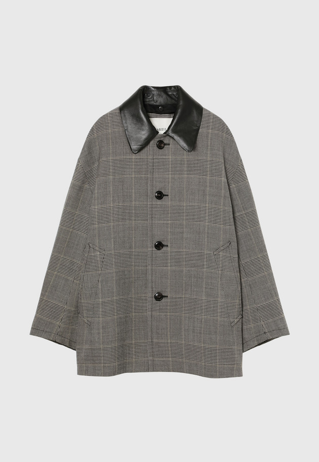 GLEN CHECK LEATHER COLLAR JACKET / グレンチェックレザーカラージャケット 詳細画像 Gray 6