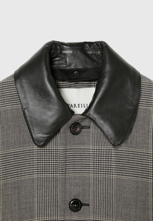 GLEN CHECK LEATHER COLLAR JACKET / グレンチェックレザーカラージャケット 詳細画像 Gray 8